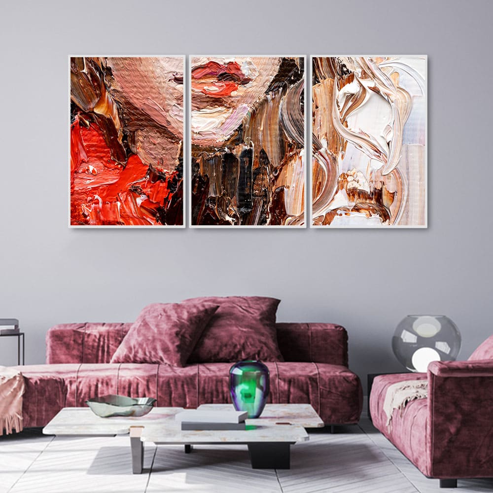 Abstract art of Beautiful Girl Face Floating Canvas Wall Painting Set of Three - Image 2