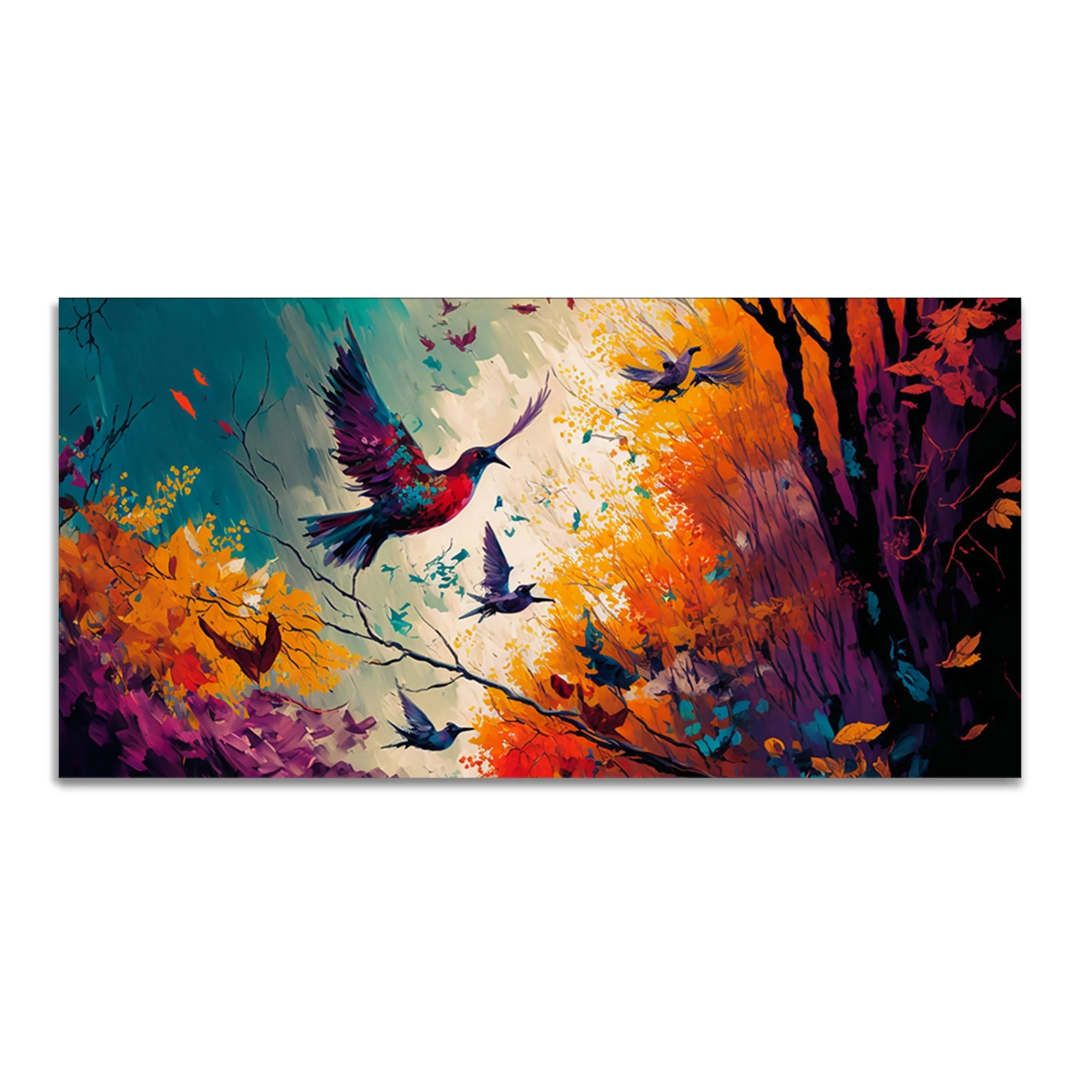 Abstract Art of Forest Landscape with Birds Canvas Wall Painting - Image 4