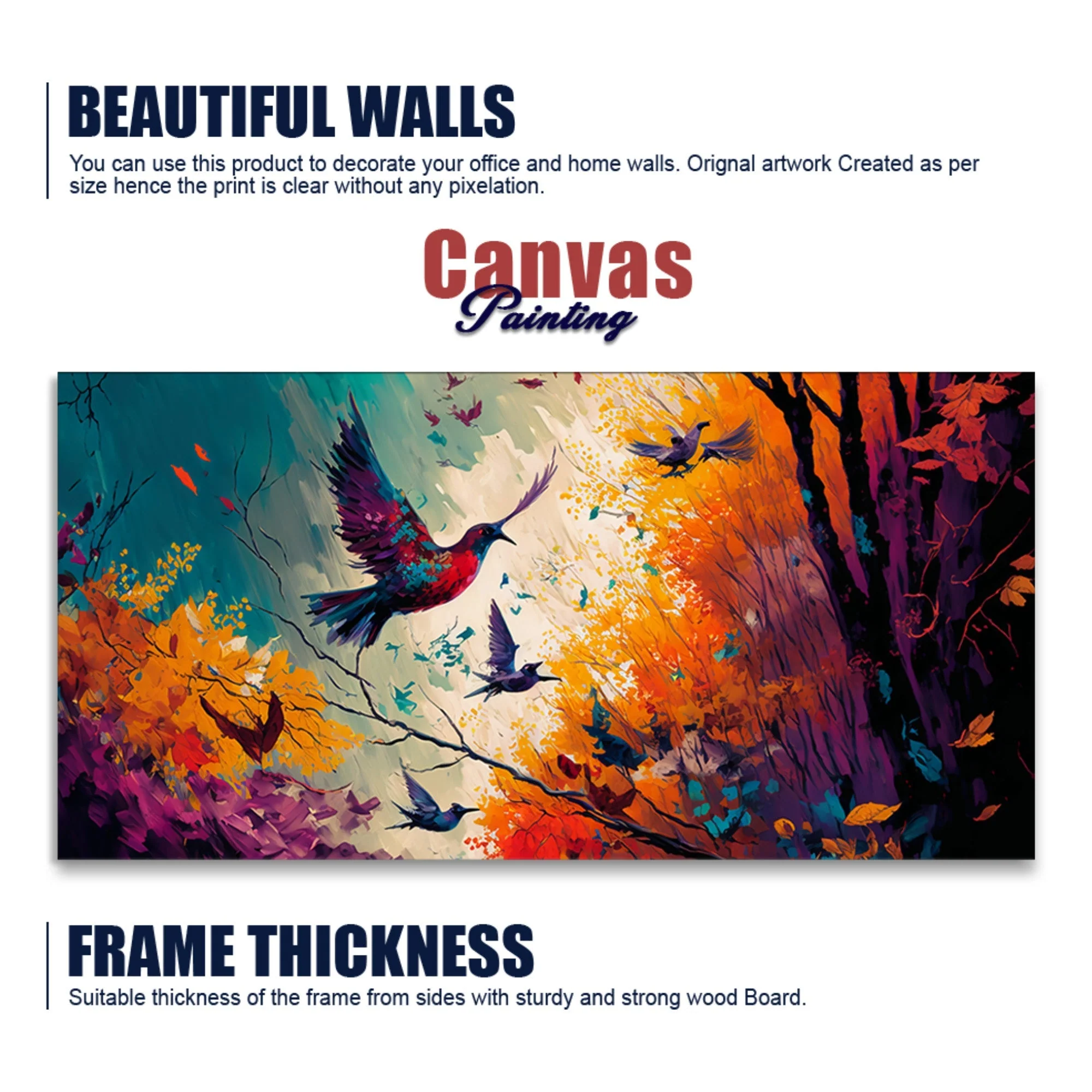 Abstract Art of Forest Landscape with Birds Canvas Wall Painting - Image 6
