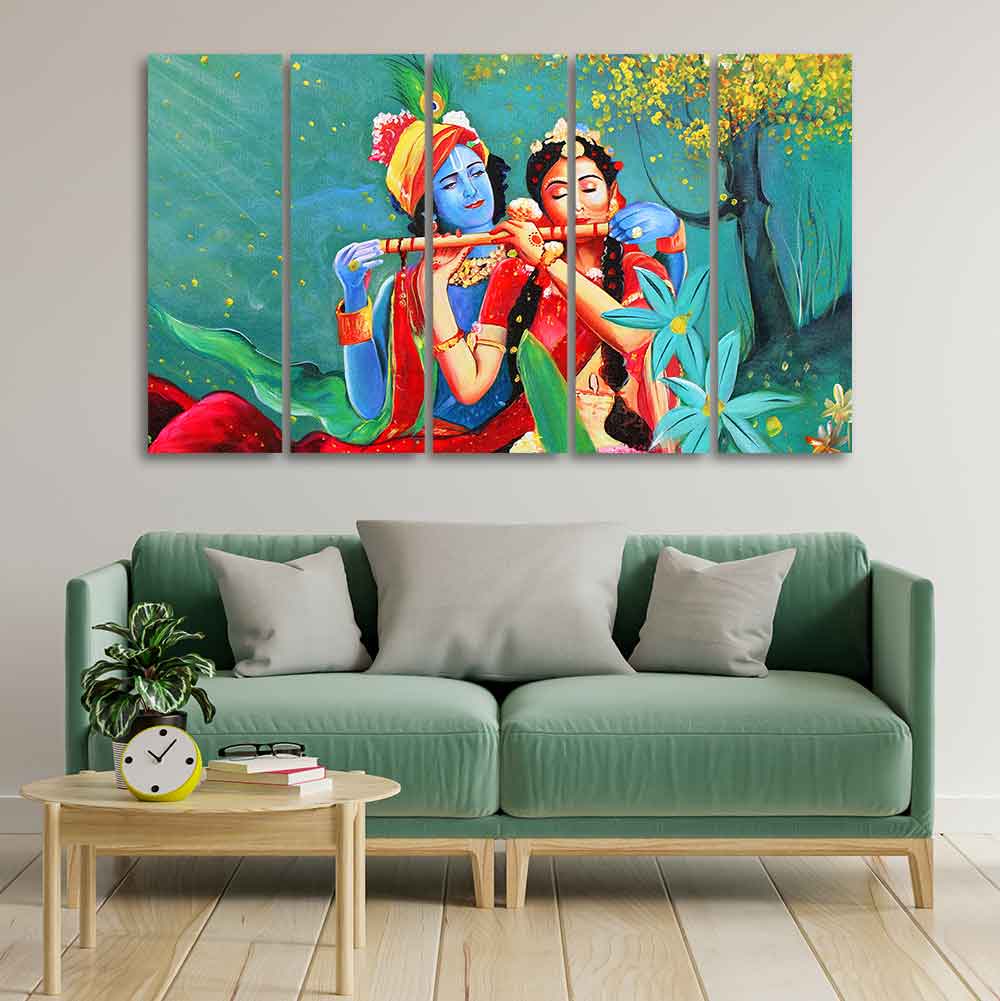 Abstract Art Radha Krishna Wall Painting of Five Pieces - Image 3