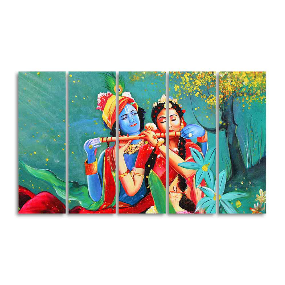 Abstract Art Radha Krishna Wall Painting of Five Pieces - Image 4