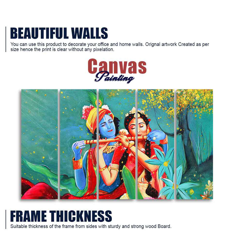 Abstract Art Radha Krishna Wall Painting of Five Pieces - Image 5
