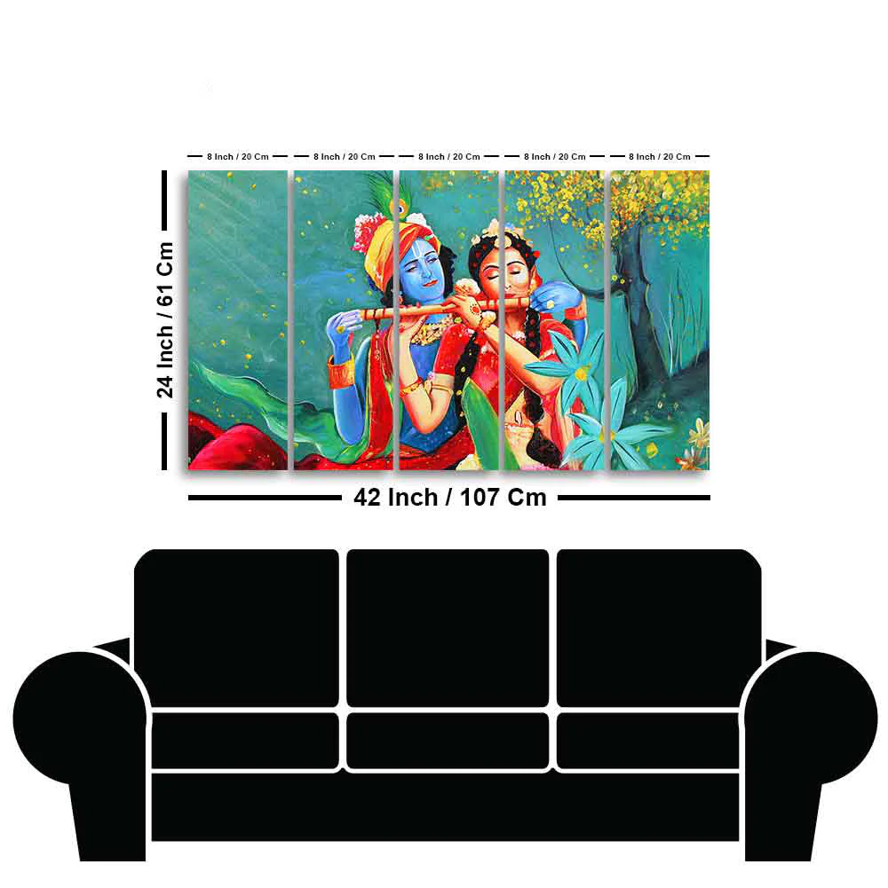 Abstract Art Radha Krishna Wall Painting of Five Pieces - Image 6