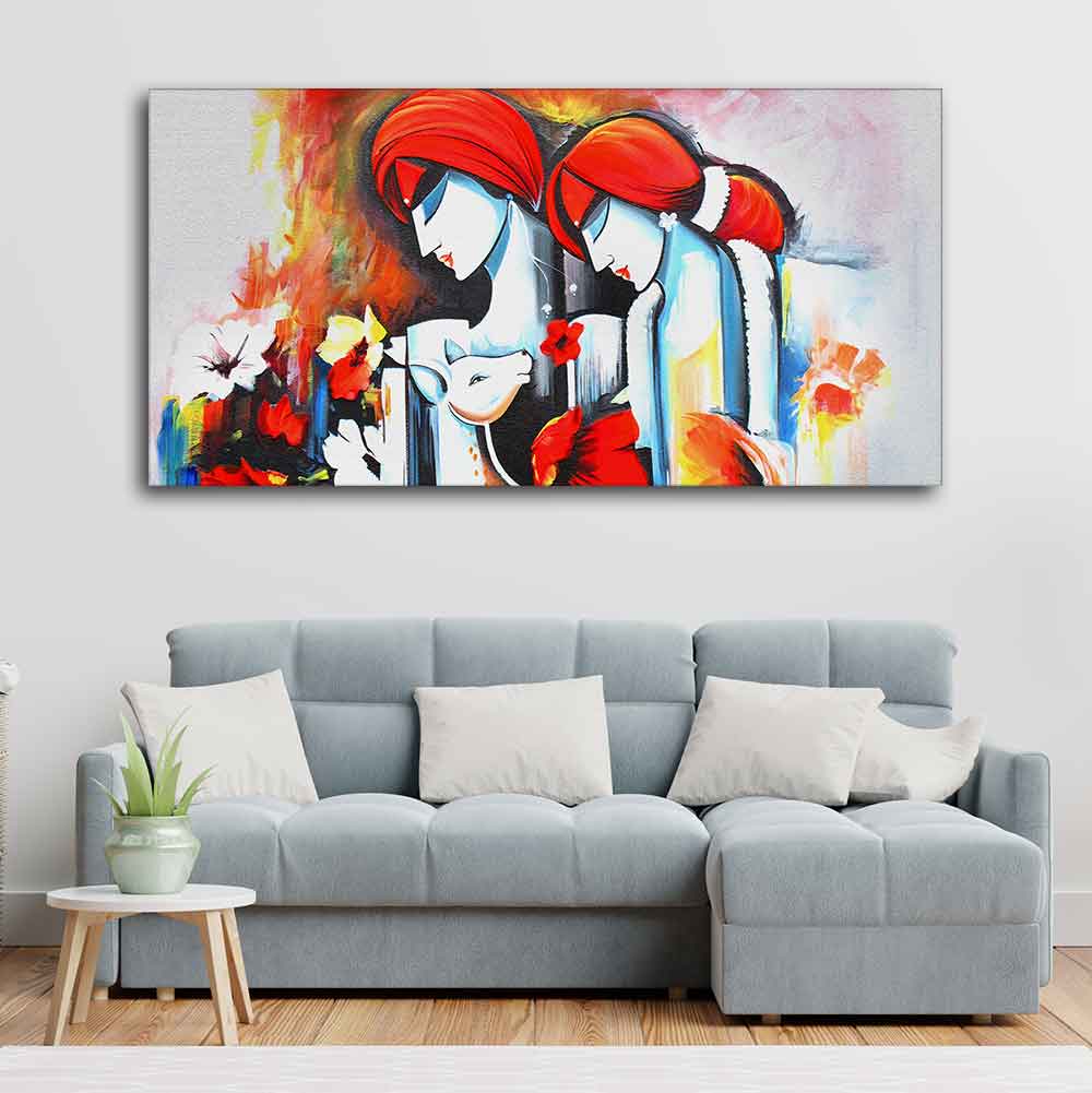 Abstract Art Wall Painting of Radha Krishna - Image 2