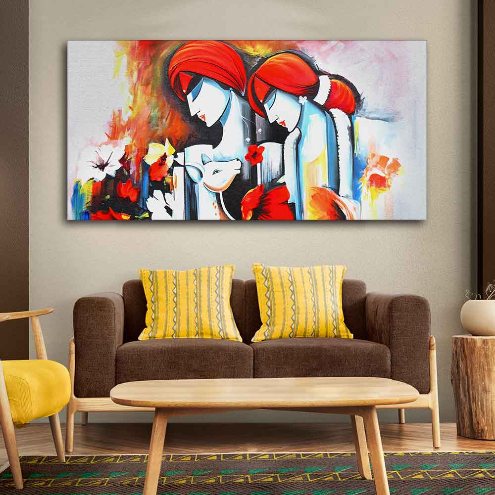 Abstract Art Wall Painting of Radha Krishna - Image 3