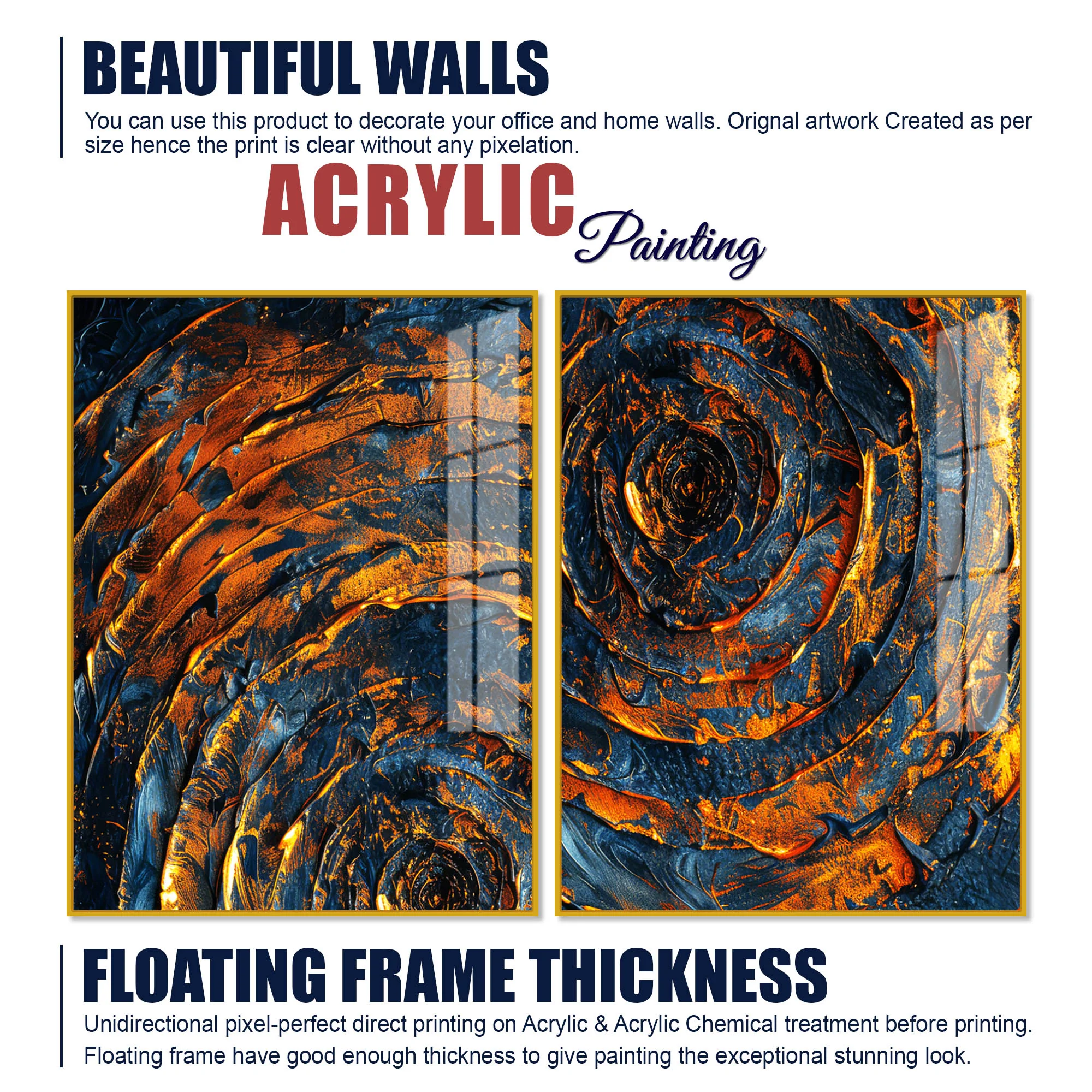Abstract Background Geometric Art Pattern Acrylic Floating Wall Painting Set Of 2 - Image 5