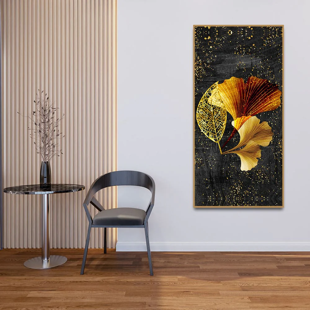 Abstract Black Gold Ginkgo Leaf Canvas Wall Painting - Image 3