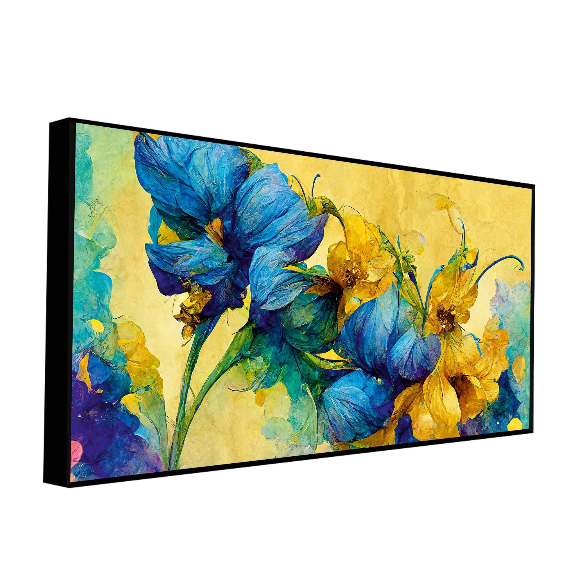 Abstract Blue and Gold Floral Art Canvas Wall Painting - Image 5