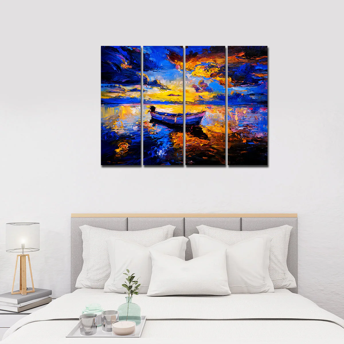 Abstract Boat in Sunset Background Premium 4 Pieces Wall Painting - Image 2