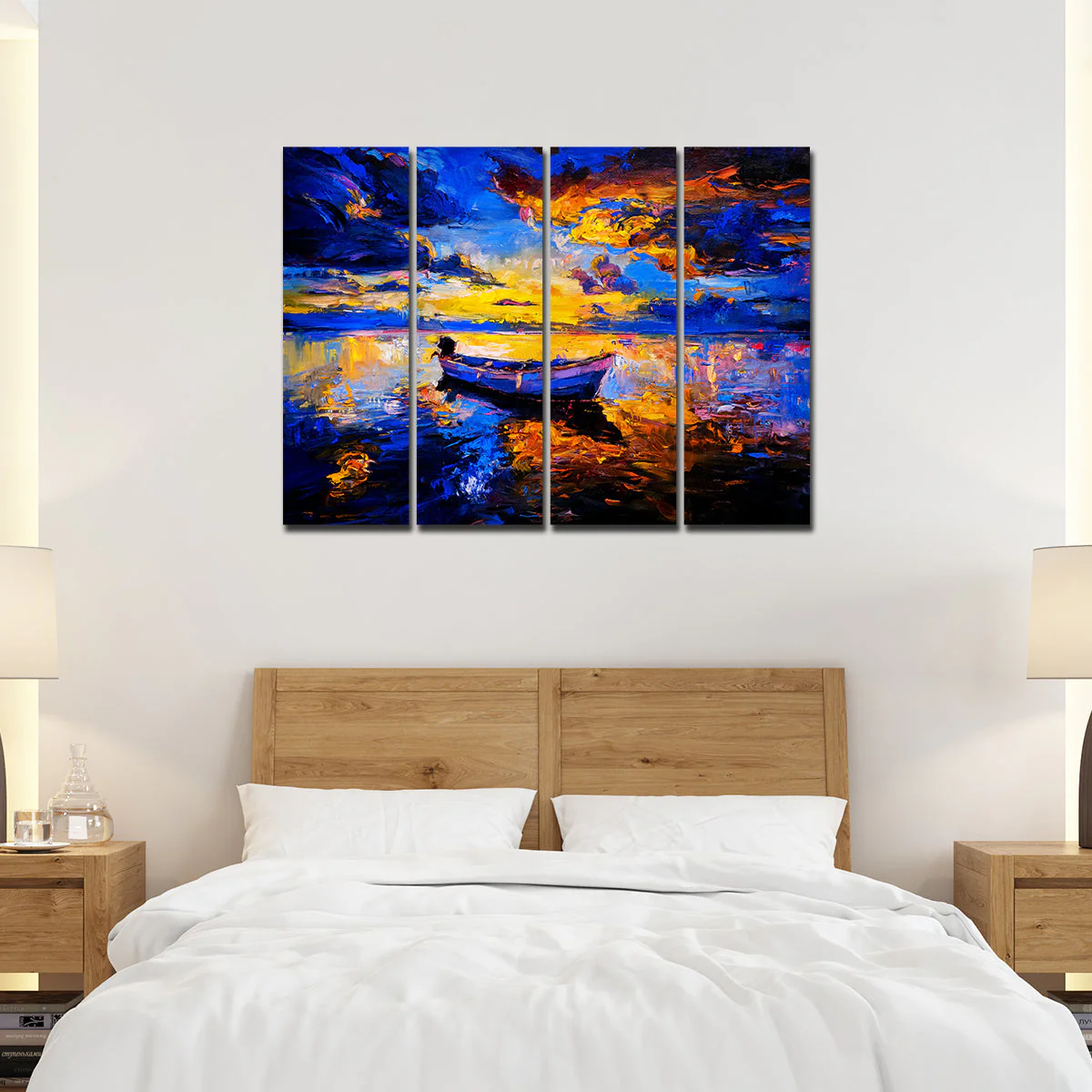 Abstract Boat in Sunset Background Premium 4 Pieces Wall Painting - Image 3