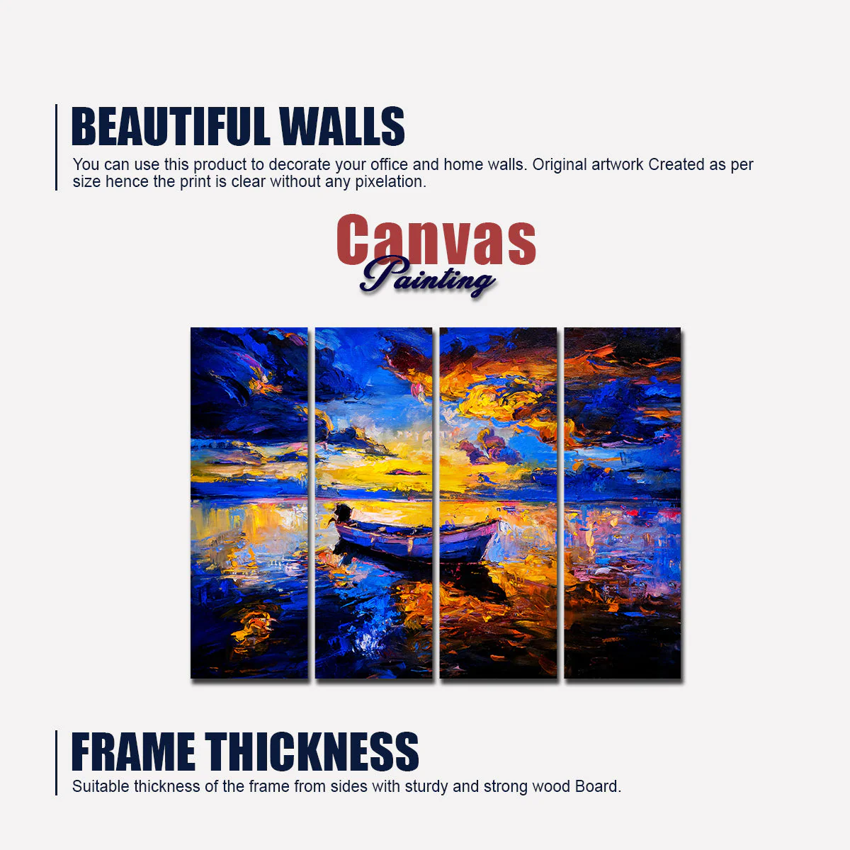 Abstract Boat in Sunset Background Premium 4 Pieces Wall Painting - Image 5
