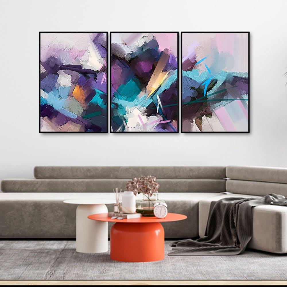 Abstract Color Modern Art Premium Floating Wall Painting Set of Three - Image 2