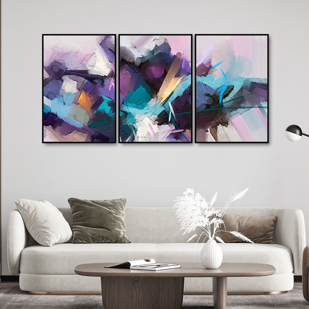 Abstract Color Modern Art Premium Floating Wall Painting Set of Three - Image 3