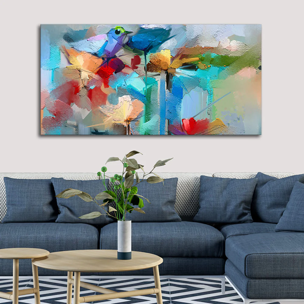 Abstract Colorful Bird and Spring Flower Canvas Wall Painting - Image 2