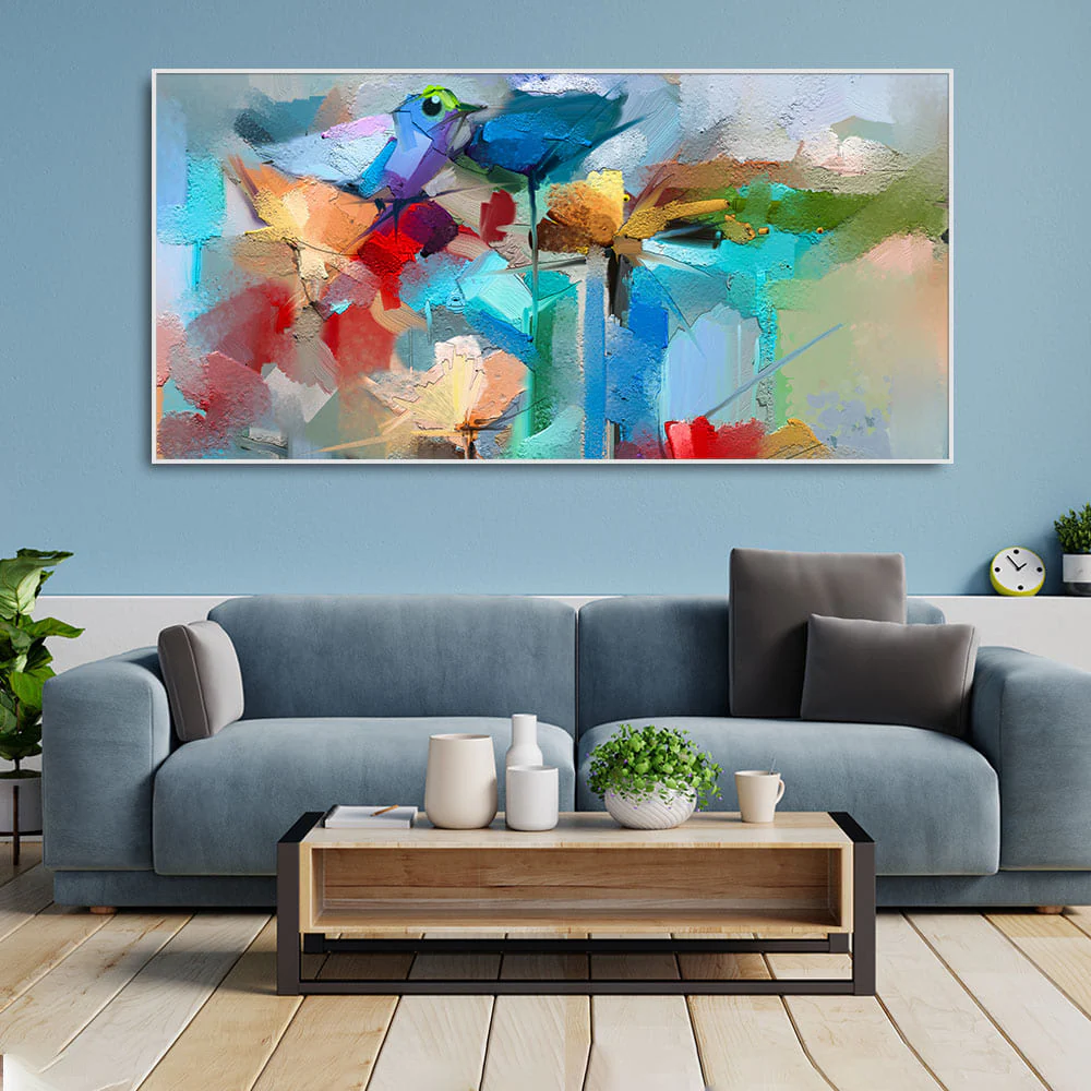 Abstract Colorful Bird and Spring Flower Canvas Wall Painting - Image 3