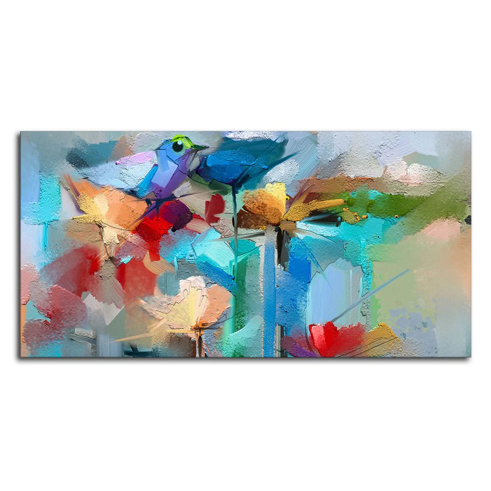 Abstract Colorful Bird and Spring Flower Canvas Wall Painting - Image 4