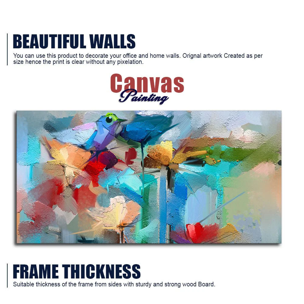Abstract Colorful Bird and Spring Flower Canvas Wall Painting - Image 6