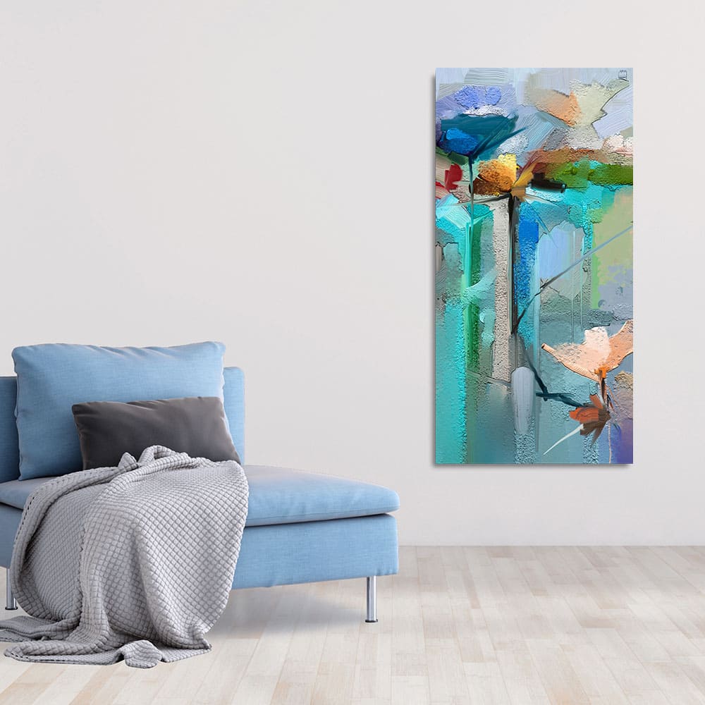 Abstract Colorful Bird and Spring Flower Premium Canvas Wall Painting - Image 2