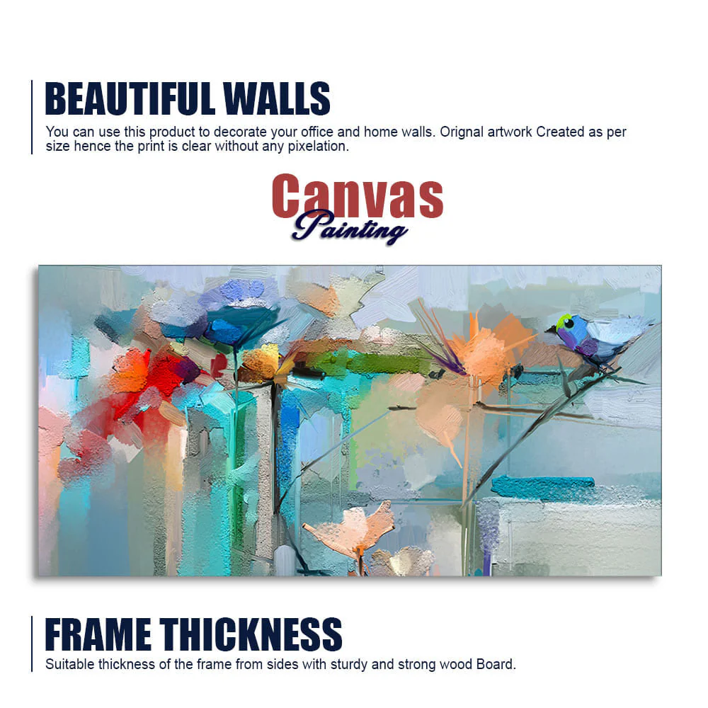 Abstract Colorful Canary Bird with Flowers Canvas Wall Painting - Image 5