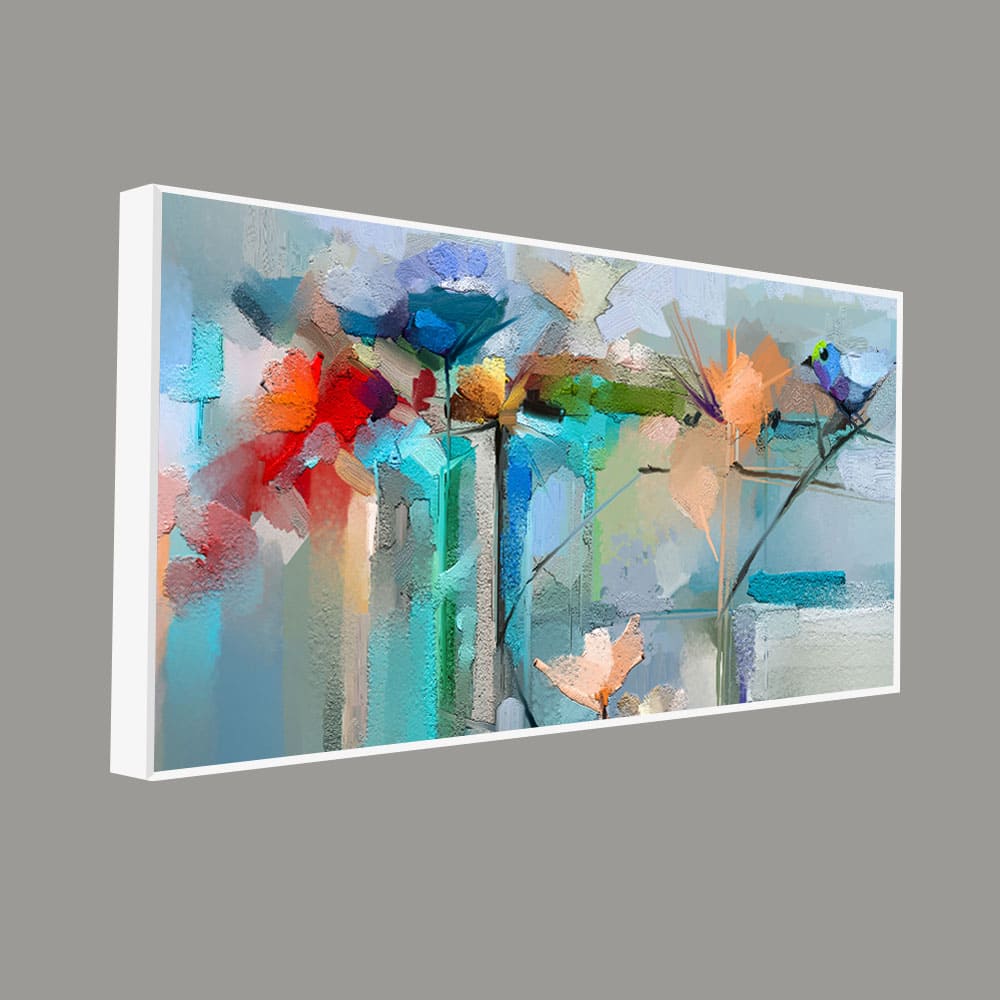 Abstract Colorful Canary Bird with Flowers Canvas Wall Painting - Image 6