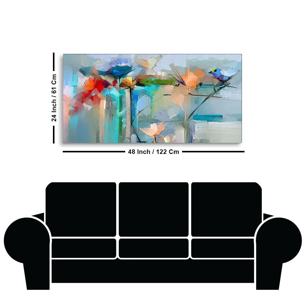 Abstract Colorful Canary Bird with Flowers Canvas Wall Painting - Image 7