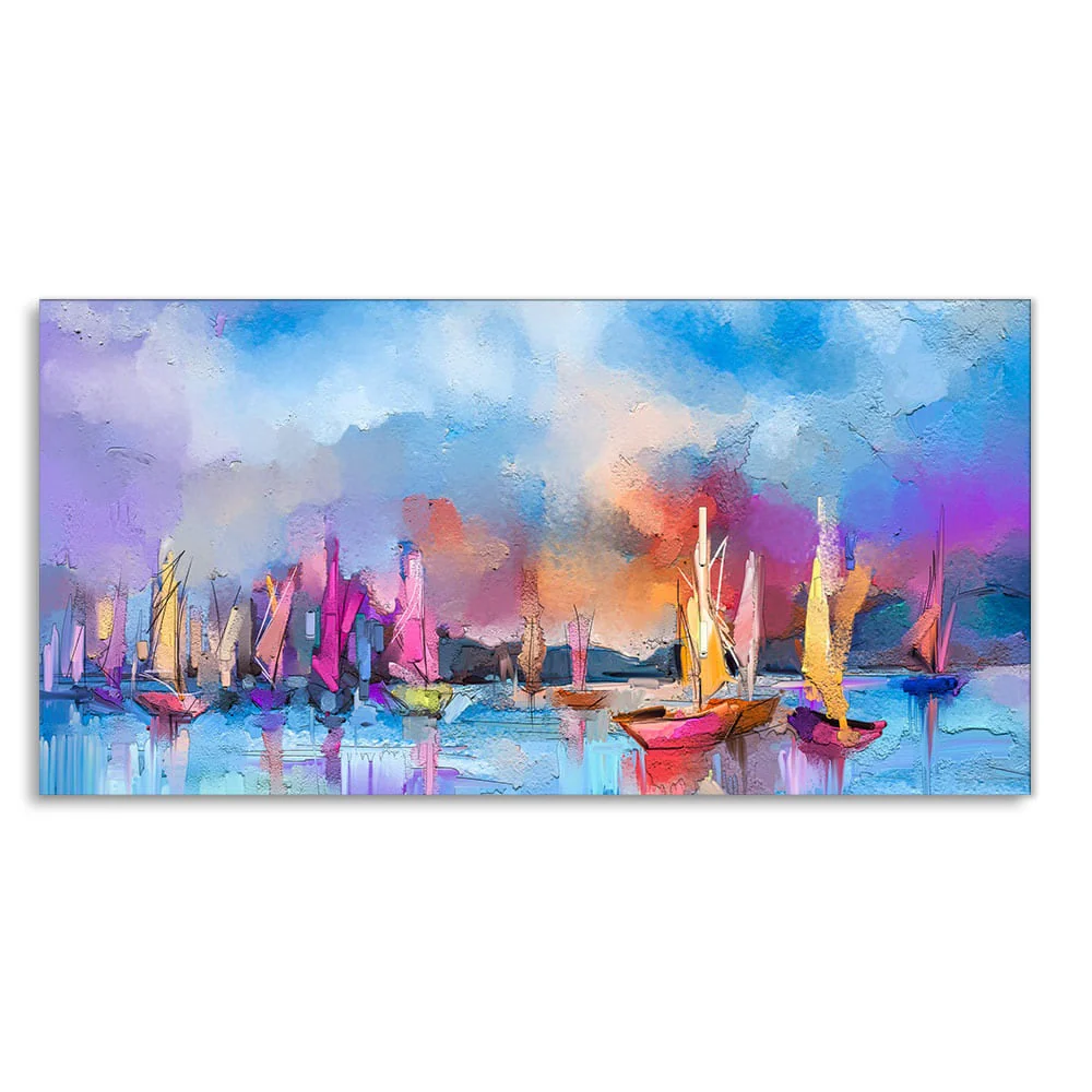 Abstract Colorful Sea Sailing Boat Canvas Wall Painting - Image 4