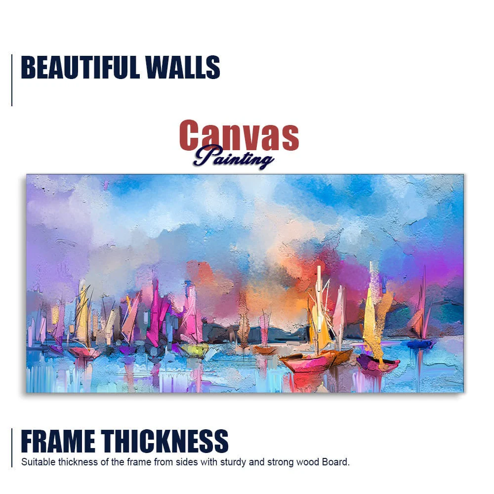 Abstract Colorful Sea Sailing Boat Canvas Wall Painting - Image 5