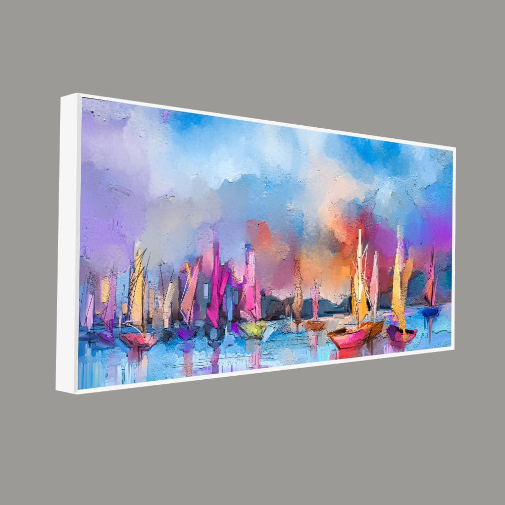Abstract Colorful Sea Sailing Boat Canvas Wall Painting - Image 6