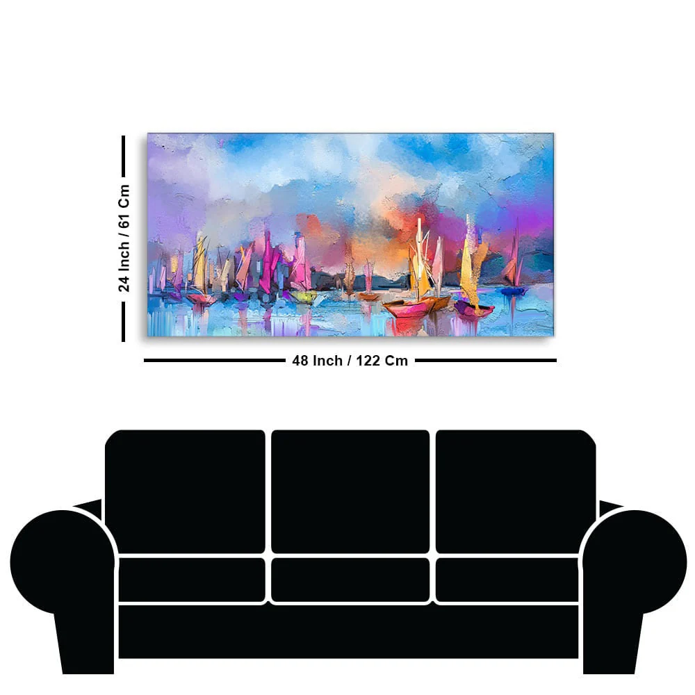 Abstract Colorful Sea Sailing Boat Canvas Wall Painting - Image 7