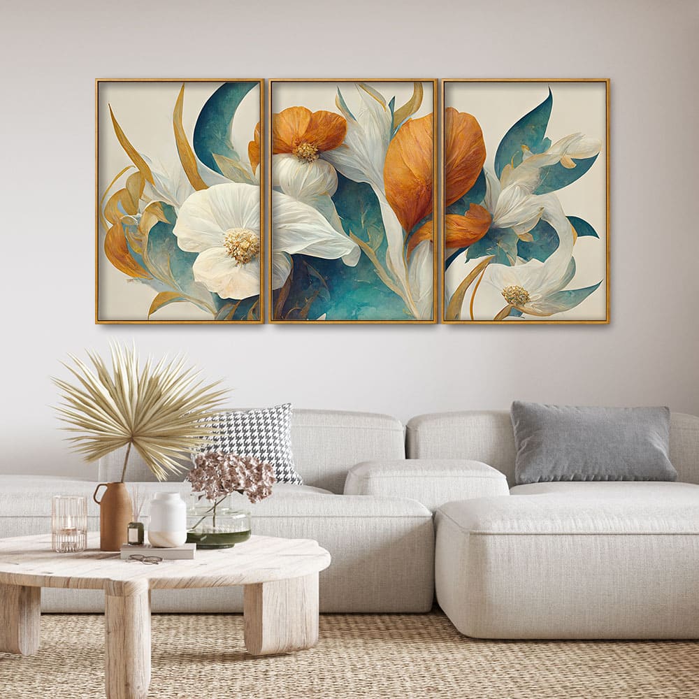 Abstract Colorful Spring Flower Texture Art Floating Canvas Wall Painting Set of Three - Image 2