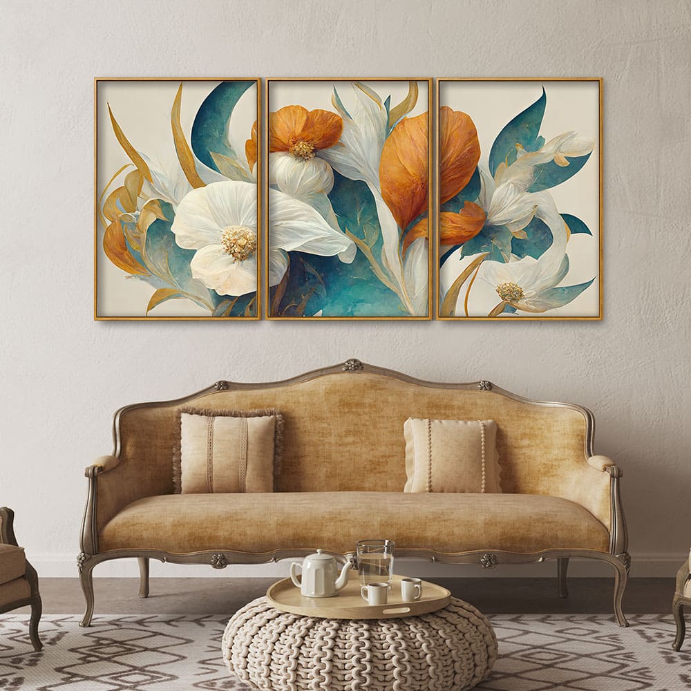 Abstract Colorful Spring Flower Texture Art Floating Canvas Wall Painting Set of Three - Image 3