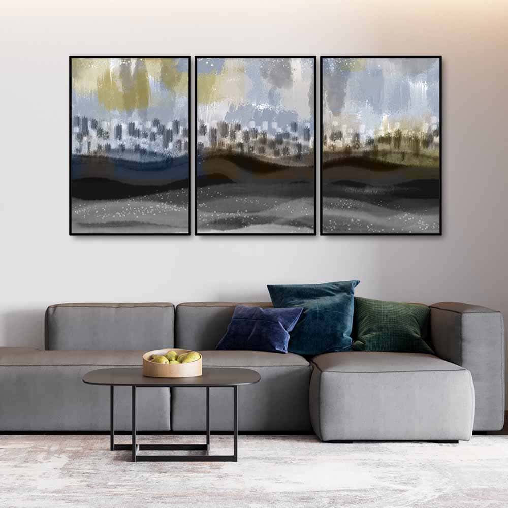 Abstract Dark Gray Artwork Premium Floating Wall Painting Set of 3 - Image 2