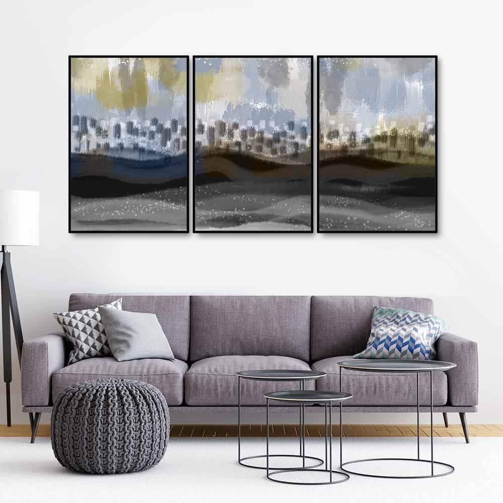Abstract Dark Gray Artwork Premium Floating Wall Painting Set of 3 - Image 3