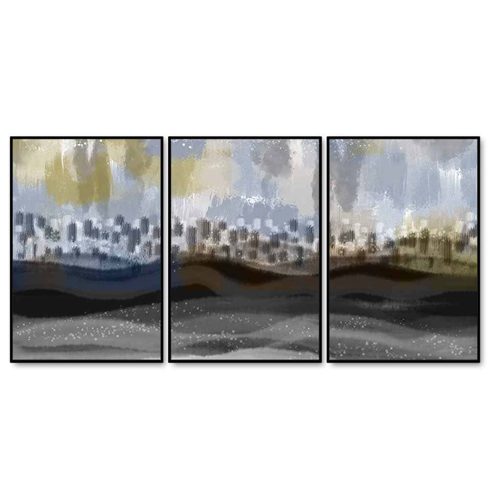 Abstract Dark Gray Artwork Premium Floating Wall Painting Set of 3 - Image 4