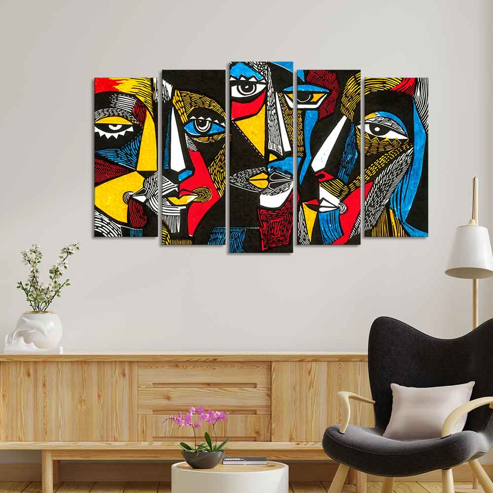 Abstract Faces 5 Pieces Premium Wall Painting - Image 3
