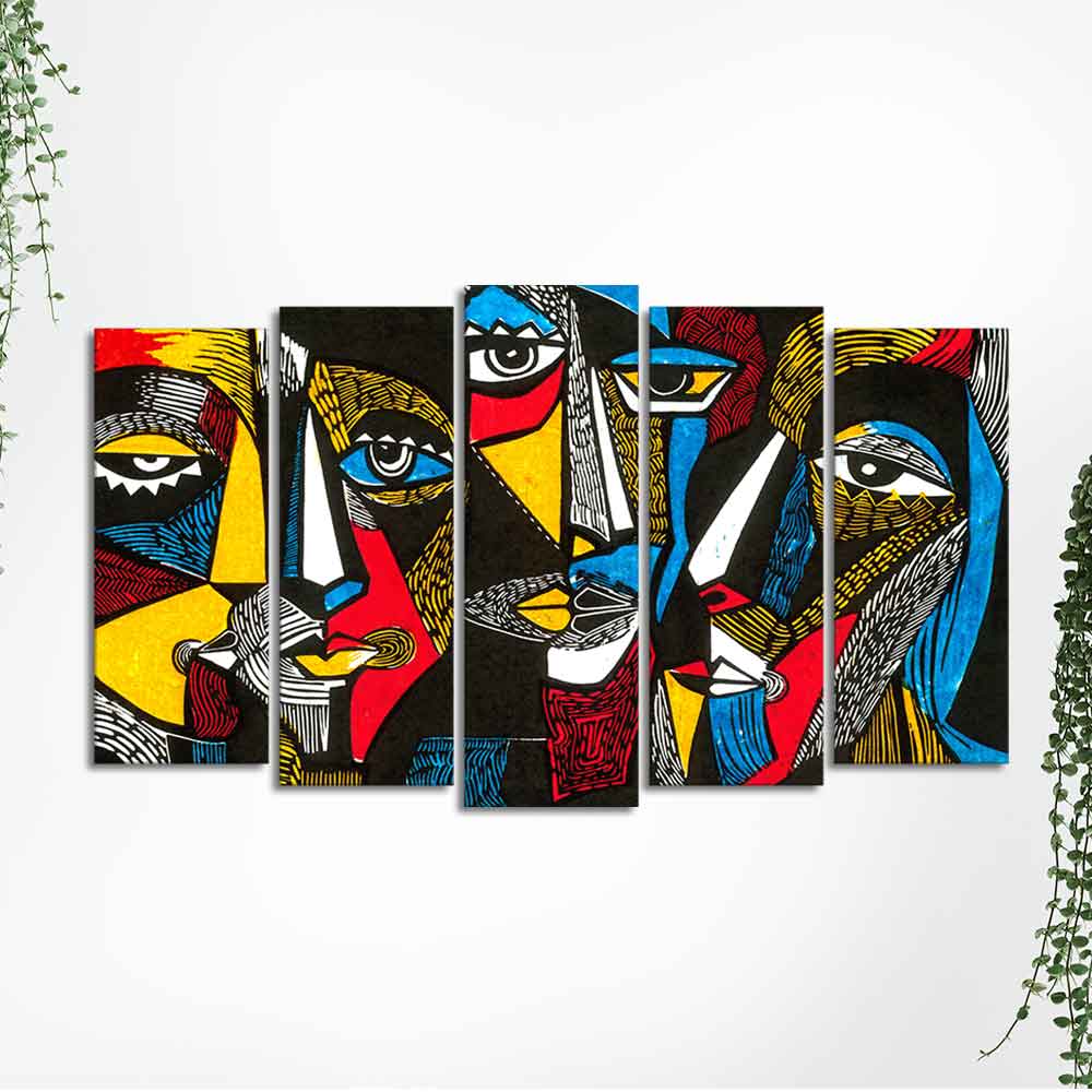 Abstract Faces 5 Pieces Premium Wall Painting - Image 5