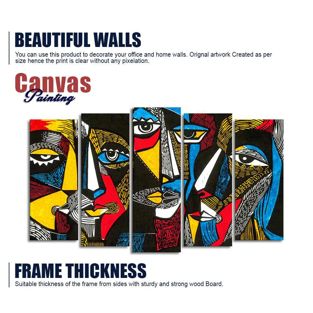 Abstract Faces 5 Pieces Premium Wall Painting - Image 6