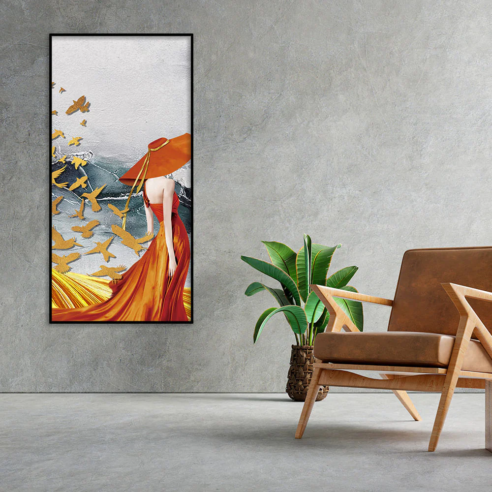 Abstract Fashion Woman in Golden Dress Canvas Wall Painting - Image 3