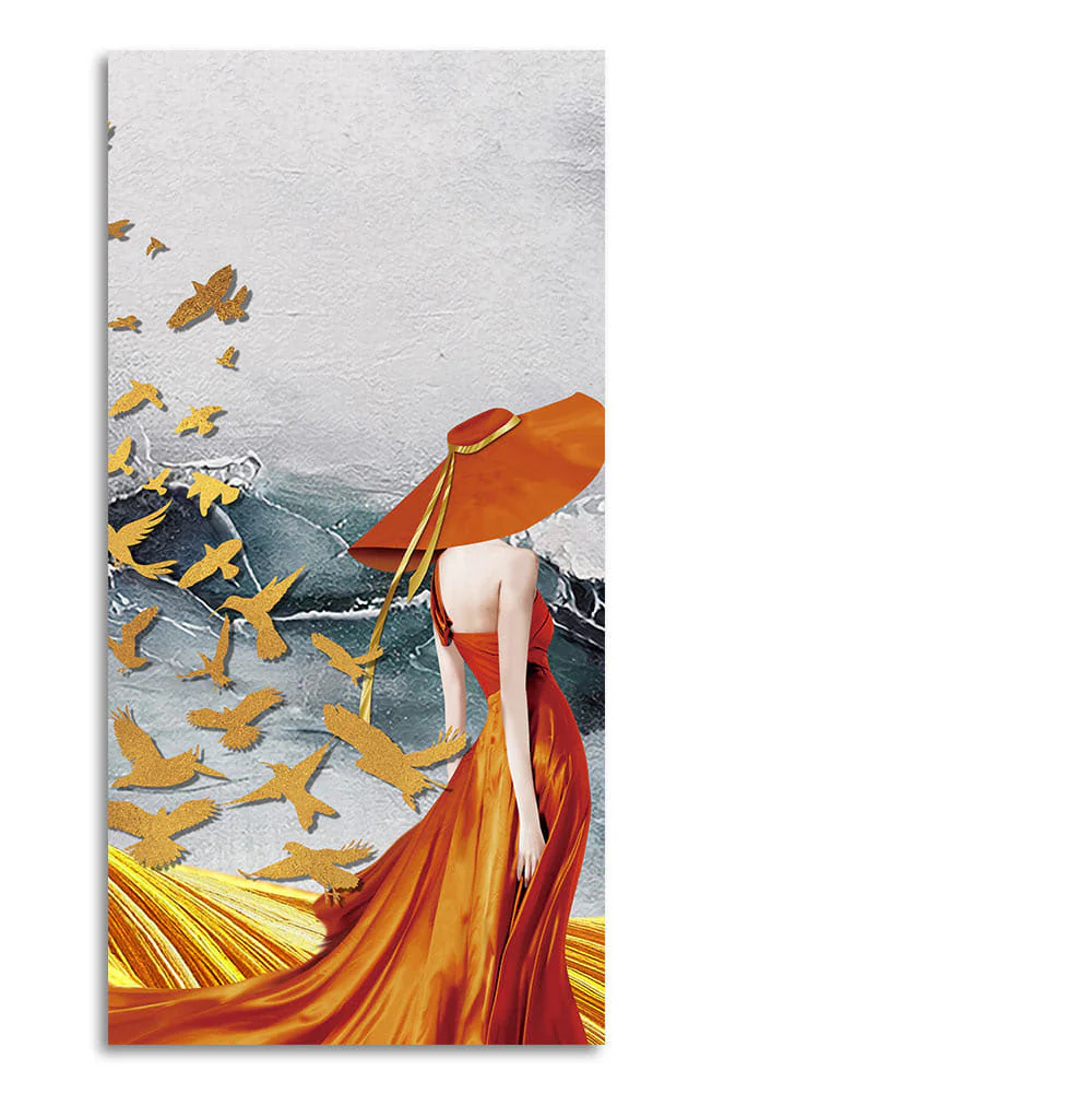 Abstract Fashion Woman in Golden Dress Canvas Wall Painting - Image 4