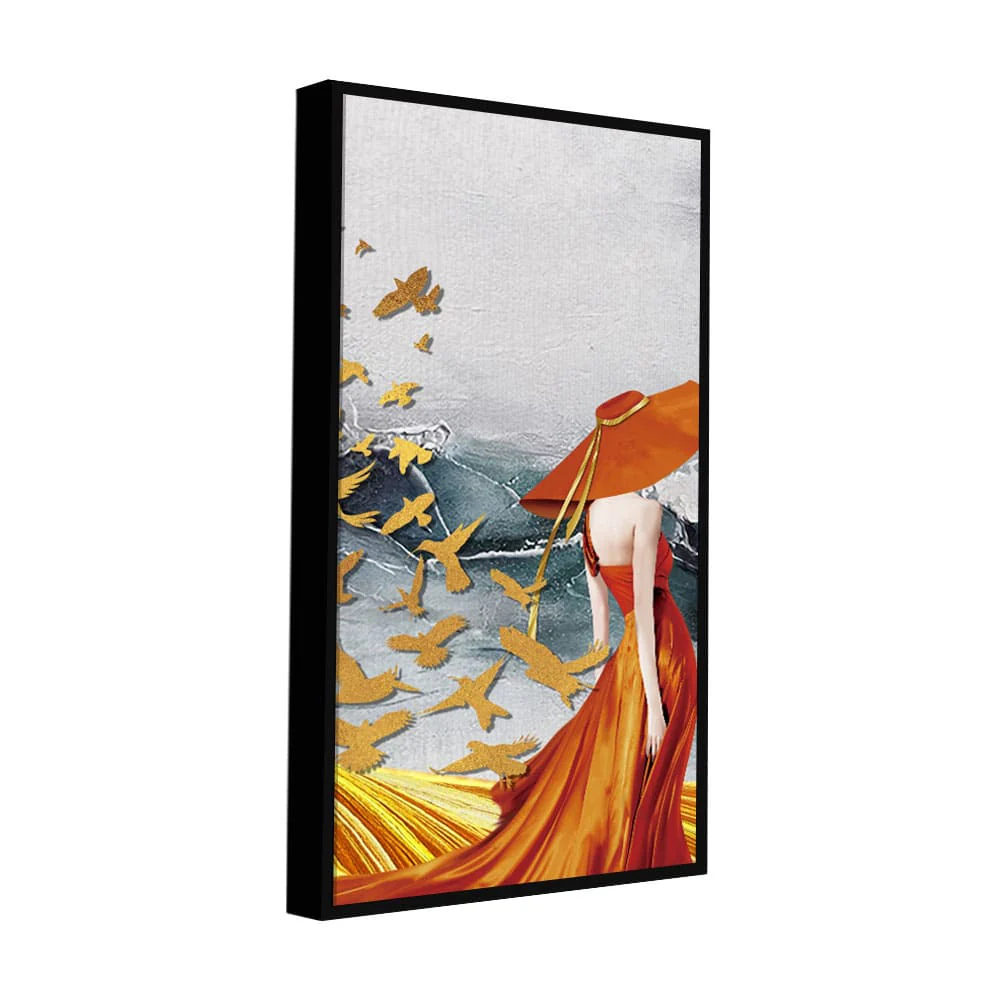 Abstract Fashion Woman in Golden Dress Canvas Wall Painting - Image 5