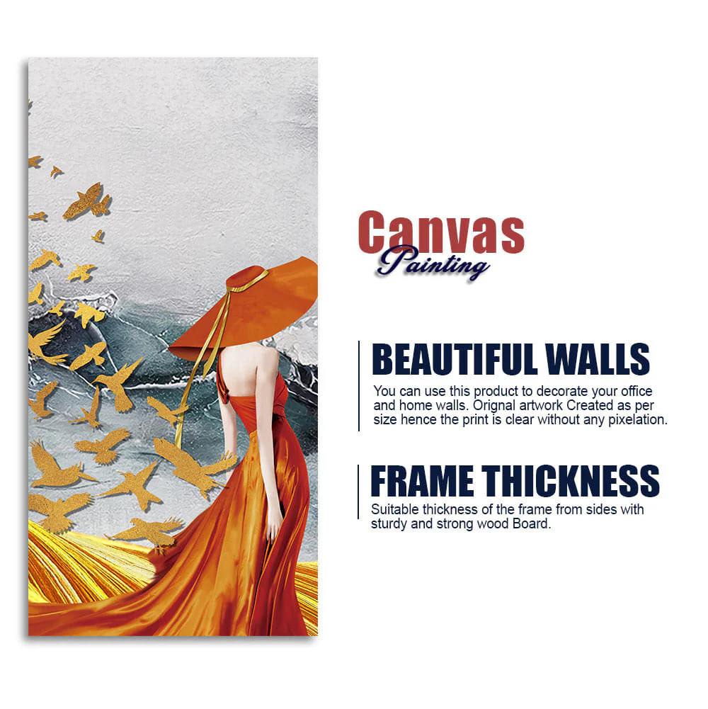Abstract Fashion Woman in Golden Dress Canvas Wall Painting - Image 6