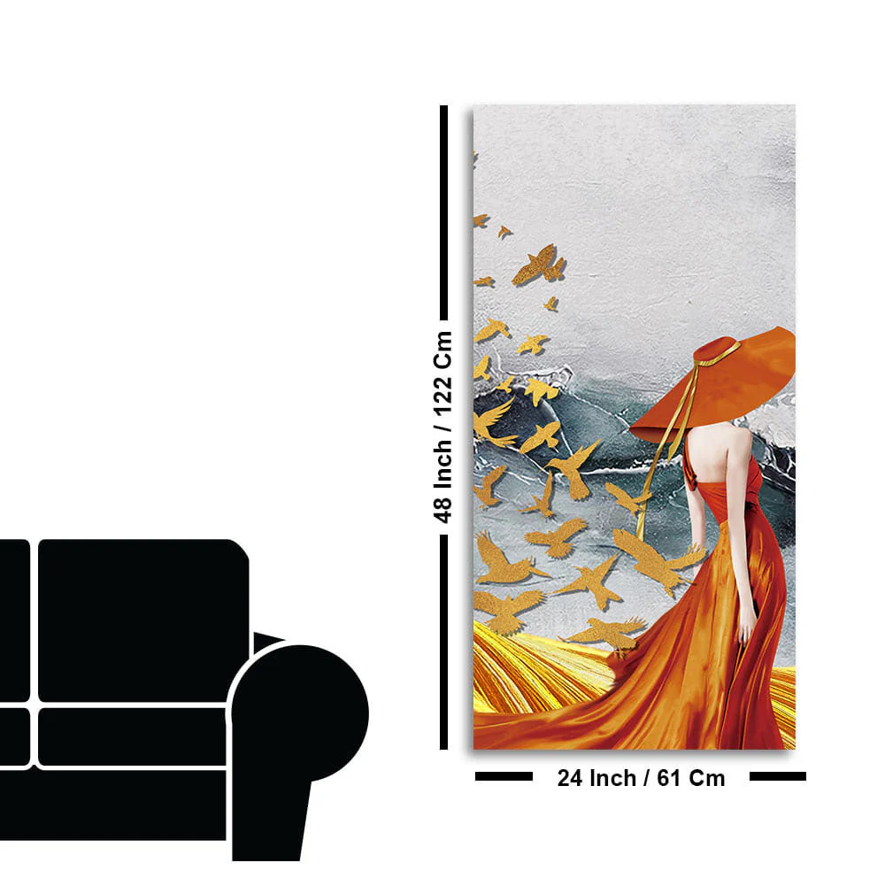 Abstract Fashion Woman in Golden Dress Canvas Wall Painting - Image 7