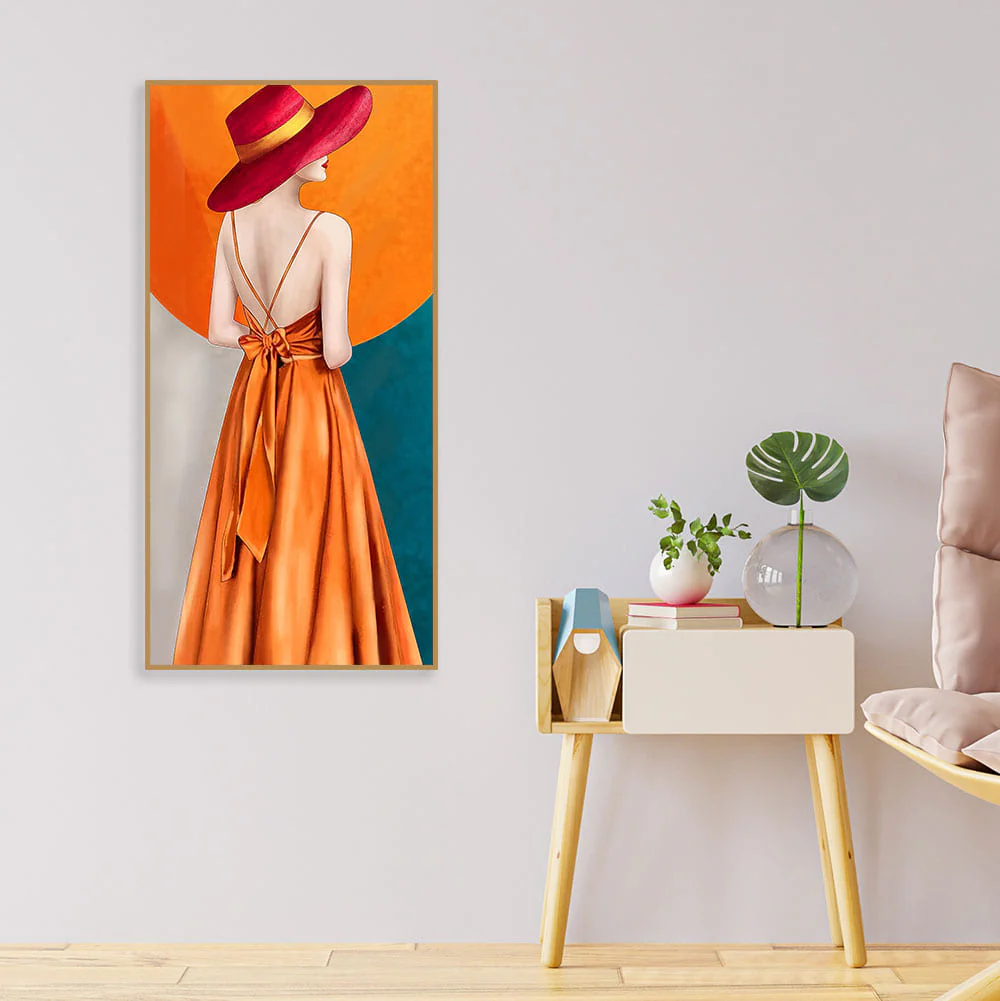 Abstract Fashion Woman in Orange Dress Canvas Wall Painting - Image 3