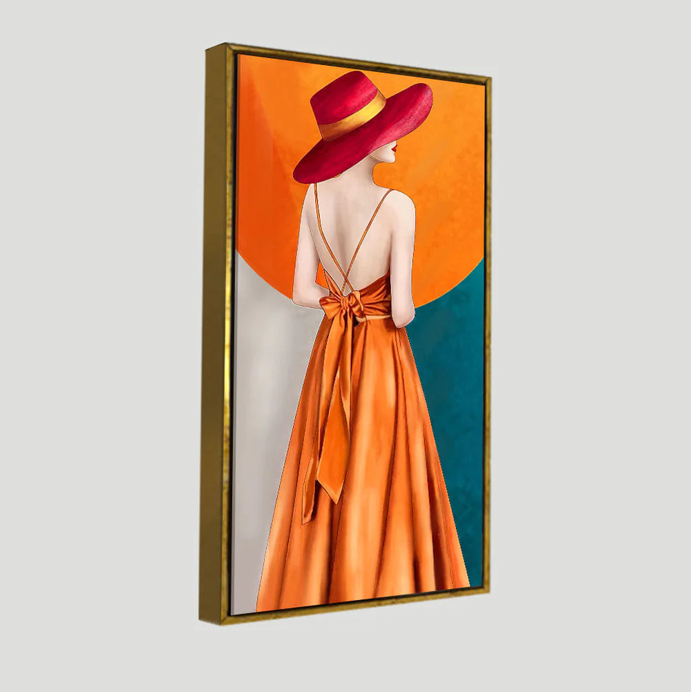 Abstract Fashion Woman in Orange Dress Canvas Wall Painting - Image 5