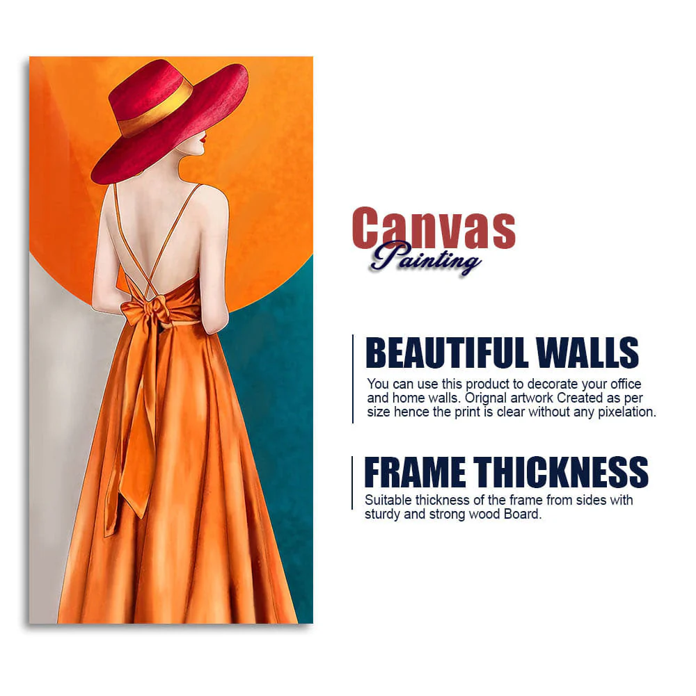 Abstract Fashion Woman in Orange Dress Canvas Wall Painting - Image 6