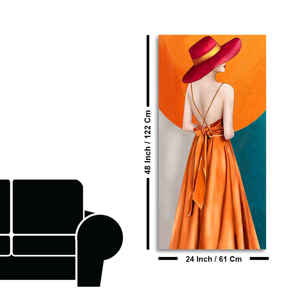 Abstract Fashion Woman in Orange Dress Canvas Wall Painting - Image 7
