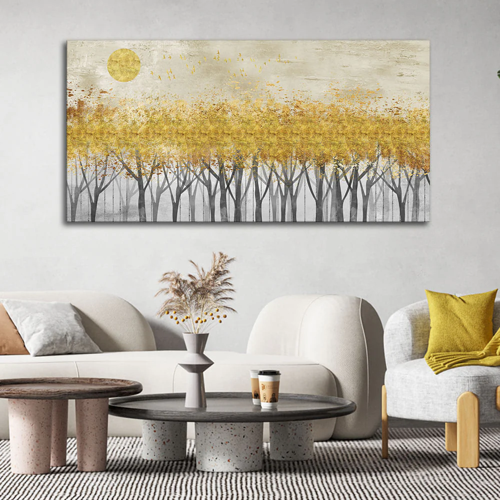 Abstract Forest Golden Leaf Art Premium Canvas Wall Painting - Image 2