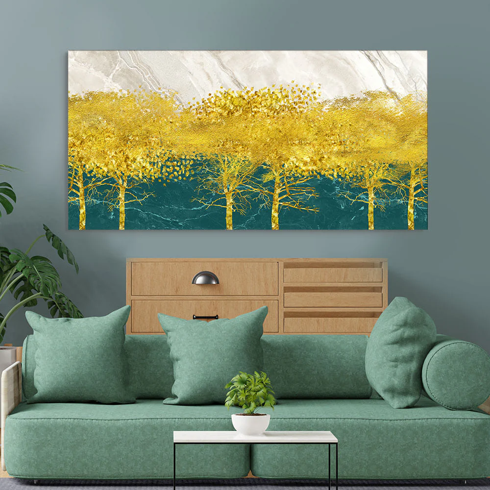 Abstract Forest with Golden Tree Premium Canvas Wall Painting - Image 2