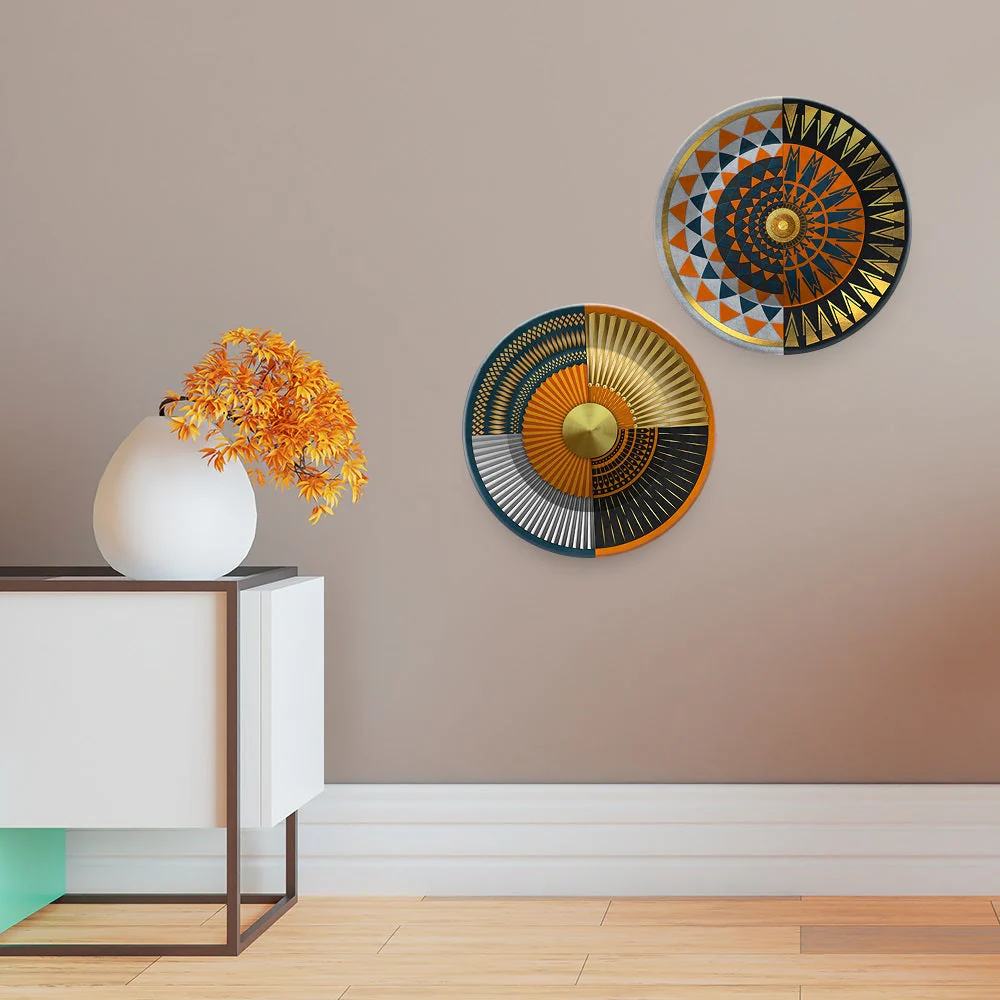 Abstract Geometric Circle Art Wall Hanging Plates of Two Pieces - Image 2