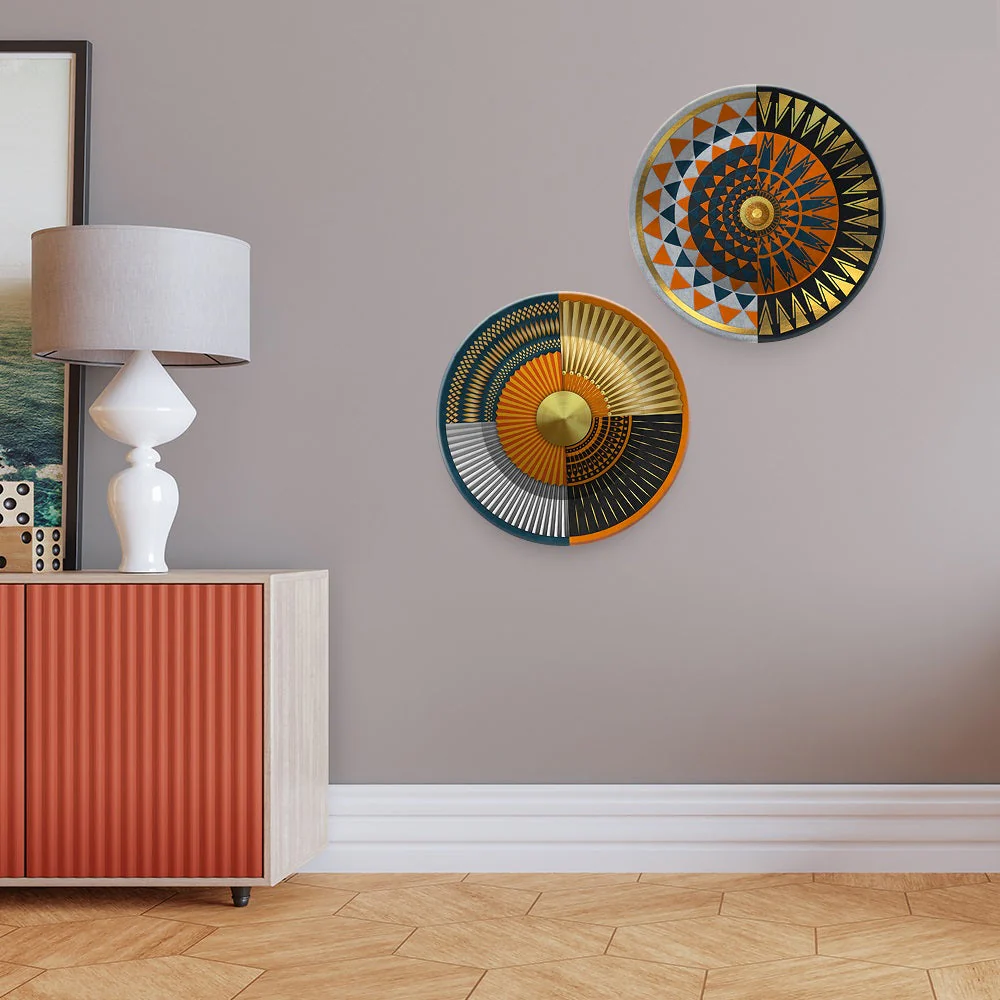 Abstract Geometric Circle Art Wall Hanging Plates of Two Pieces - Image 3